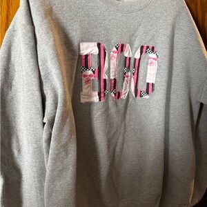 Gray Sweatshirt with Pink and Black 'BOO' Design